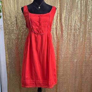 Maeve Scarlet Midi Dress with Ruffle Accents